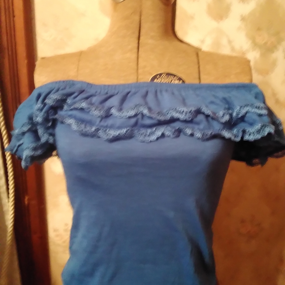 Off the shoulder blue ruffle top